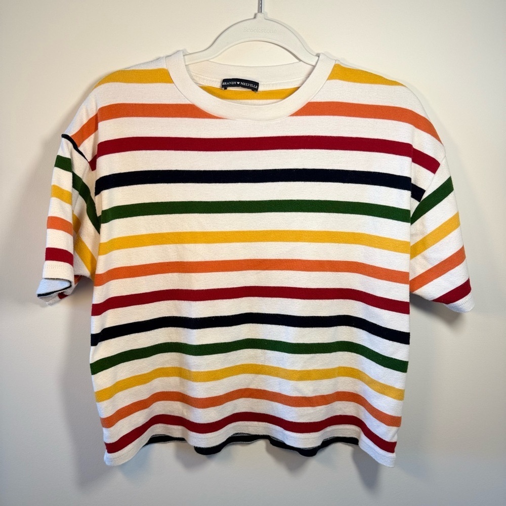 Brandy Melville Womens Multicolor Striped Short Sleeve Preppy Cotton Top size 10